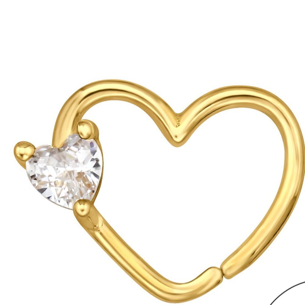 Elegant Gold Heart Nose Ring 11.5mm Crystal Accent Body Jewelry